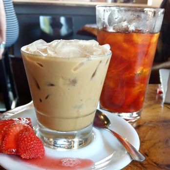 High Five Coffee - The 'Red Wedding' was their coffee cocktail (non-alcoholic) that day. Strawberry flavor added and the sliced berries were a nice touch - Coffee & Tea Near Me - Asheville, North Carolina High Five Coffee - The 'Red Wedding' was their coffee cocktail (non-alcoholic) that day. Strawberry flavor added and the sliced berries were a nice touch - Coffee & Tea Near Me - Asheville, North Carolina