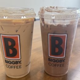 On the left iced coconut crème latte