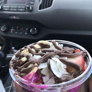 Playa Bowls - Nutella, coconut meat, bananas, strawberries, granola on top of Pitaya - Juice Bars & Smoothies Near Me - Belmar, New Jersey Playa Bowls - Nutella, coconut meat, bananas, strawberries, granola on top of Pitaya - Juice Bars & Smoothies Near Me - Belmar, New Jersey
