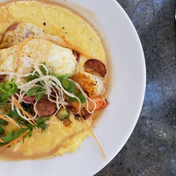 Poor Calvin's - Shrimp cajun sausage & cheese grits - Asian Fusion Near Me - Atlanta, Georgia