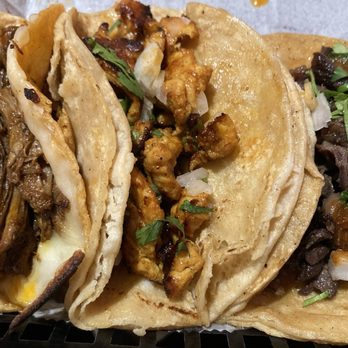 Eli's Taqueria - Left to right: Birria taco, chicken taco, carne asada taco. I think carne was my fav but all were full of flavor - Tacos Near Me - Arlington, Virginia
