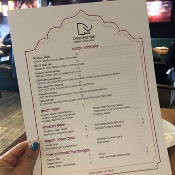 Dancing Yak - Cool cocktail menu - Himalayan/Nepalese Near Me - San Francisco, California