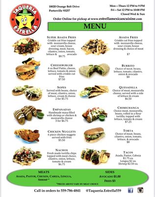 Menu photo 1 Taqueria Estrella Porterville, CA Menu photo 1 Taqueria Estrella Porterville, CA