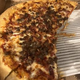 Bacon and beef pizza. Bacon and beef pizza.