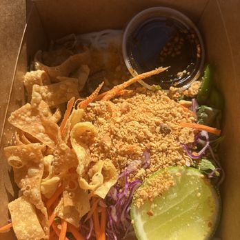 Leona Botanical Cafe & Bar - Special of the day: Noodles, fried wontons, cabbage, carrots, jalepenos, Thai basil, nam Jim jaew sauce, and mushrooms - Cocktail Bars Near Me - Sunset Valley, Texas Leona Botanical Cafe & Bar - Special of the day: Noodles, fried wontons, cabbage, carrots, jalepenos, Thai basil, nam Jim jaew sauce, and mushrooms - Cocktail Bars Near Me - Sunset Valley, Texas