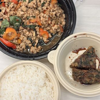 Sawaan Thai - Pork krapow lunch with chive pancake and rice - Thai Near Me - New York, New York