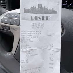 Broadway Diner - Receipt for breakfast