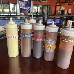 BBQ’d Productions Bar & Grill - I loved all of the sauces! Yummy!!