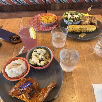 Nando's Peri-Peri - Saka Special with Mashed Potatoes and Brussel sprouts grilled corn Bottle Sauce Medium 1/2 Chicken - Chicken Shop Near Me - Addison, Texas
