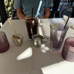 Loved the violet water glasses, and my lavender limeade was perfect. Loved the violet water glasses, and my lavender limeade was perfect.