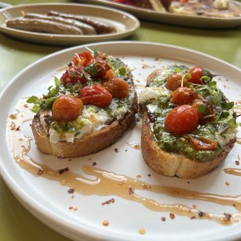 Snooze, an A.M. Eatery - This was so delicious. It's the Basil & The Bee Burrata Toast. - Breakfast & Brunch Near Me - Tustin, California Snooze, an A.M. Eatery - This was so delicious. It's the Basil & The Bee Burrata Toast. - Breakfast & Brunch Near Me - Tustin, California