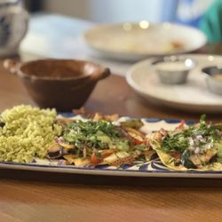 Los Agaves - Veggies Tacos with rice and beans