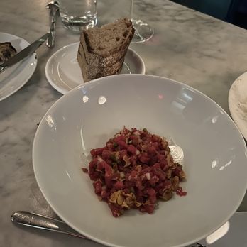 Estela - Beef tartare with elderberries and sunchoke* 27 - New American Near Me - New York, New York Estela - Beef tartare with elderberries and sunchoke* 27 - New American Near Me - New York, New York