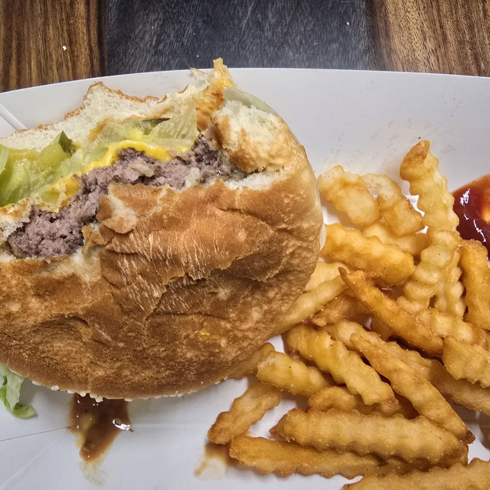 All American burger & fries. All American burger & fries.