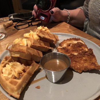 Cafe Rule & Wine Bar - Chicken and Waffle with a delicious and unusual syrup - New American Near Me - Hickory, North Carolina