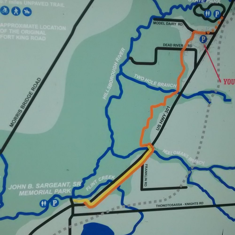 Old Fort King Trail - Bright yellow line is paved along 301. Mult. access pts. Orange section unpaved. Dotted gray is original Fort King Road approx - Hiking Near Me - Thonotosassa, Florida Old Fort King Trail - Bright yellow line is paved along 301. Mult. access pts. Orange section unpaved. Dotted gray is original Fort King Road approx - Hiking Near Me - Thonotosassa, Florida