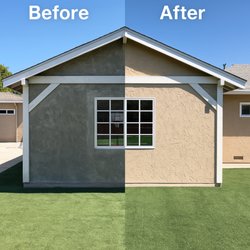 Aloha Task - Before and after: from raw stucco to a clean, freshly painted finished exterior.