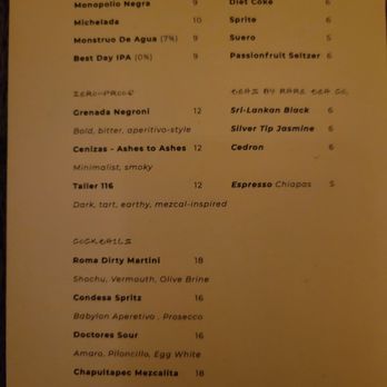 Comal - cocktail menu - Mexican Near Me - New York, New York