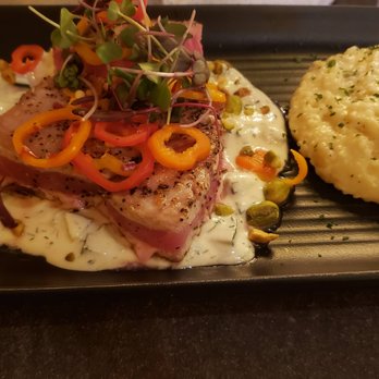 Cabernet Grill - Tuna with side of cheese grits - Seafood Near Me - Fredericksburg, Texas Cabernet Grill - Tuna with side of cheese grits - Seafood Near Me - Fredericksburg, Texas