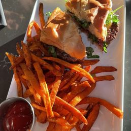 Bison Burger with Sweet Potato Fries