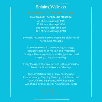 Shining Wellness - Current 2025 price list - Massage Near Me - Shorewood , Wisconsin