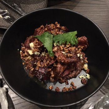 Roister - Pork butt with dark and stormy glaze and fried pecans - New American Near Me - Chicago, Illinois Roister - Pork butt with dark and stormy glaze and fried pecans - New American Near Me - Chicago, Illinois