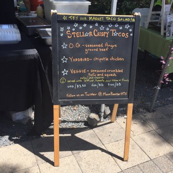 Moon Rooster - a chalkboard sign at a farmer's market - Food Stands Near Me Moon Rooster - a chalkboard sign at a farmer's market - Food Stands Near Me
