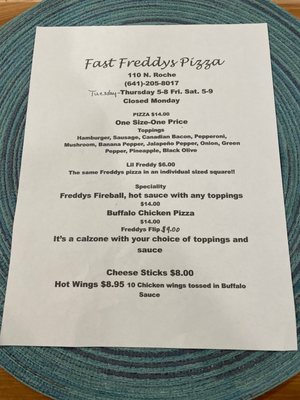 Menu photo 2 Fast Freddy's Pizza Knoxville, IA