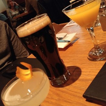 Morgan's On the Danforth - Corpse reviver on the left, stout in the middle, mango and chili drink on the right - Gastropubs Near Me - Toronto, Ontario
