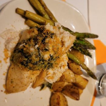 Bonefish Grill - Butterfish topped with crab with asparagus - Seafood Near Me - Fayetteville, New York
