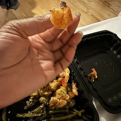 Devin's Fish & Chips - Overcooked shrimp dinner