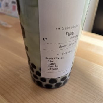 Krak Boba - matcha milk tea- 5.85$, boba- 85c, pudding- 85c - Coffee & Tea Near Me - Chico, California