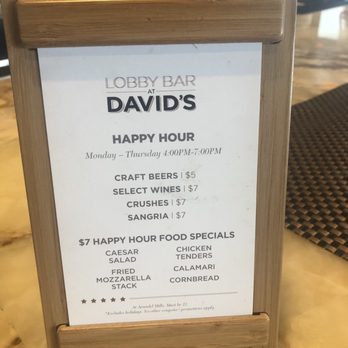 David's - Happy Hour Menu - Monday to Thursday Only!! - New American Near Me - Hanover, Maryland David's - Happy Hour Menu - Monday to Thursday Only!! - New American Near Me - Hanover, Maryland