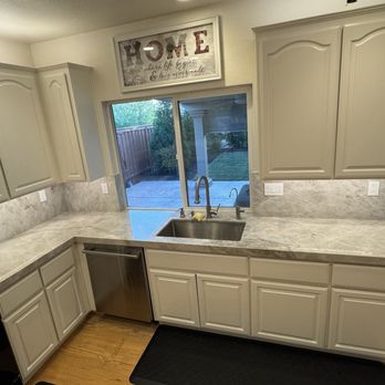 Apex Marble Granite Tile - Quartzite countertops with backsplash. Under counter lighting done separately. - Countertop Installation Near Me - Rancho Cordova, California Apex Marble Granite Tile - Quartzite countertops with backsplash. Under counter lighting done separately. - Countertop Installation Near Me - Rancho Cordova, California