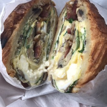 Java Day Cafe - Mushroom and spinach with feta and bacon on a croissant - Coffee & Tea Near Me - Flushing, New York