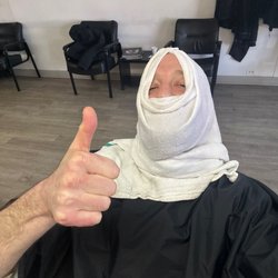 Jerry's Barber Shop - Hot towel spa treatment before a beard trim.
