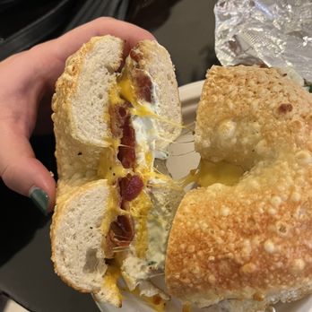 Clint's Bakery and Coffee - Swiss bagel with bacon egg cheese and chive cream cheese. - Coffee & Tea Near Me - Breckenridge, Colorado Clint's Bakery and Coffee - Swiss bagel with bacon egg cheese and chive cream cheese. - Coffee & Tea Near Me - Breckenridge, Colorado