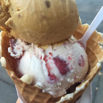 Arethusa Farm - One scoop (pumpkin and strawberry) on a waffle cone. - Ice Cream & Frozen Yogurt Near Me - New Haven, Connecticut Arethusa Farm - One scoop (pumpkin and strawberry) on a waffle cone. - Ice Cream & Frozen Yogurt Near Me - New Haven, Connecticut