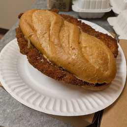 @endoedibles on Instagram 11/11/25 Big Parm - Garlic toasted hoagie, breaded chicken, provolone, parmesan cheese, spicy marinara sauce, Pest