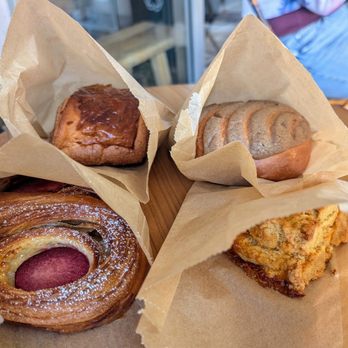 Forma Bakery - Clockwise: chocolate croissant, blue corn concha, plum Danish, apricot scone - Bakeries Near Me - Oakland, California