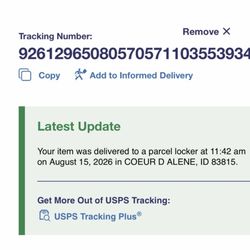 US Post Office - My confirmation of delivery to LOCKER.