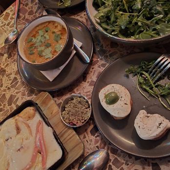 Ro Sham Beaux - Raclette over potatoes, Red Lentil Dahl Soup, Arugula Salad and Cheese Wiz - Wine Bars Near Me - Sacramento, California Ro Sham Beaux - Raclette over potatoes, Red Lentil Dahl Soup, Arugula Salad and Cheese Wiz - Wine Bars Near Me - Sacramento, California