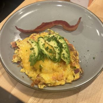 Waffle Stop - BACON AVO SCRAMBLE without toast and hashbrowns. It looks lonely. - Breakfast & Brunch Near Me - Tacoma, Washington
