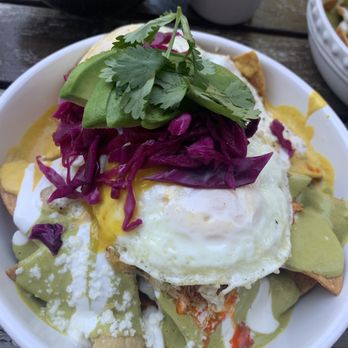 Villa Azteca - My chilaquilles with over medium egg- delish! Had both crema sauces of poblano and flor de calabaza - Mexican Near Me - Salinas, California Villa Azteca - My chilaquilles with over medium egg- delish! Had both crema sauces of poblano and flor de calabaza - Mexican Near Me - Salinas, California