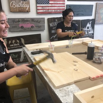 Board & Brush - Distressing the wood - Paint & Sip Near Me - Walnut Creek, California Board & Brush - Distressing the wood - Paint & Sip Near Me - Walnut Creek, California