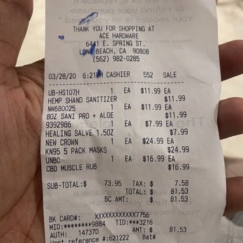 Ace Hardware - Receipt - Hardware Stores Near Me - Long Beach, California