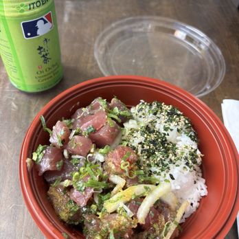 Ali’i Fish Market - Build Your Own Bowl: Ginger Ahi & Yuzu Chiso (shiso) Ahi (my favorite!) over hot white rice - Hawaiian Near Me - Honolulu, Hawaii