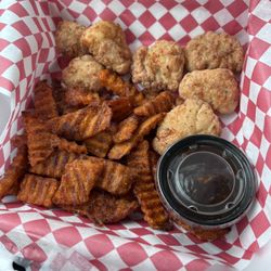 Rockin Relics - Chicken tenders $8 + cost of fries and sauce charge. Took 50 minutes when quoted 15. So much for being a quick To Go Order.