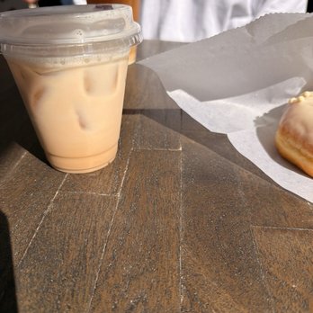 Firecakes Donuts - Iced chai latte, iced coffee and Tunisian vanilla frosted doughnut - Bakeries Near Me - Chicago, Illinois