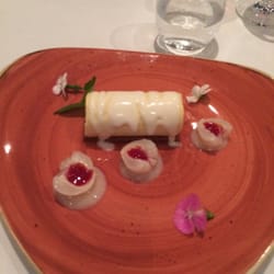Noosa Waterfront Restaurant - Semi Freddo Alla Frutta. Mango and coconut semifreddo. Marinated pineapple carpaccio. but i asked for Lychee this night